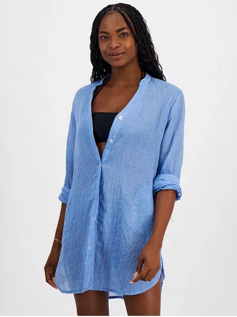 NWT J Valdi Women's Big Shirt Button-Front Long-Sleeve Swim Cover-Up